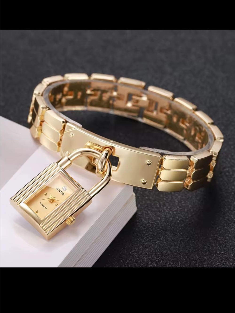 Luxury Gold Padlock Charm Bracelet Watch - Picture 8 of 8